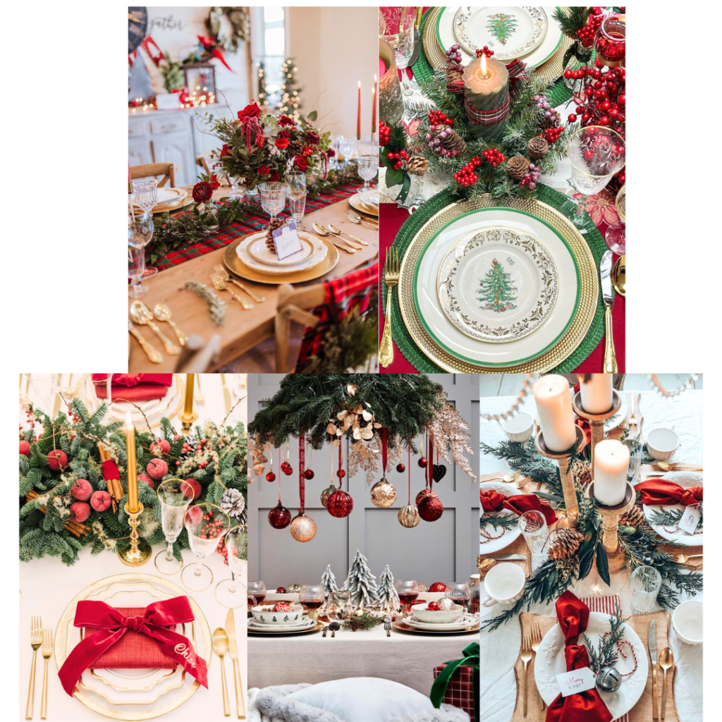 green and red christmas table setting